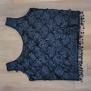 Imperial Imports True Vintage Full Beaded Sequins Zip Back Shell Sleeveless Top